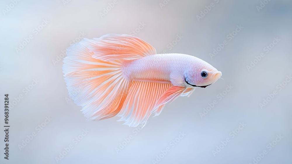 Fototapeta premium Captivating Betta Fish with Flowing Pastel Tail in Minimalist Studio Setting