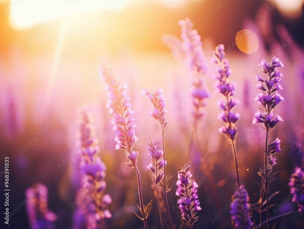 Vibrant lavender field at sunset Vibrant lavender field at sunset