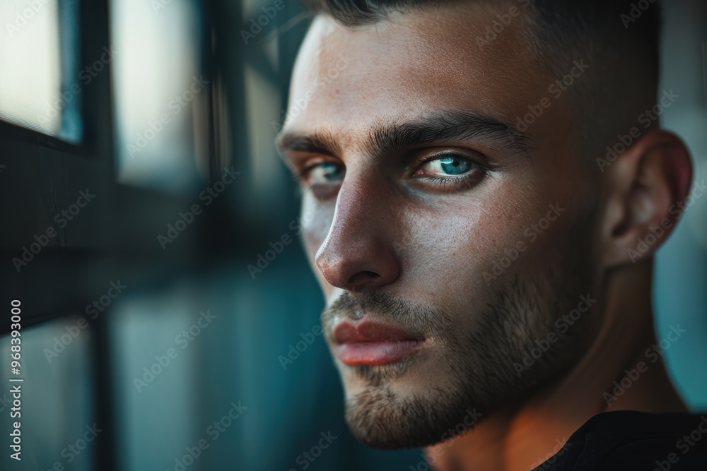 Thoughtful man with piercing blue eyes Thoughtful man with piercing blue eyes