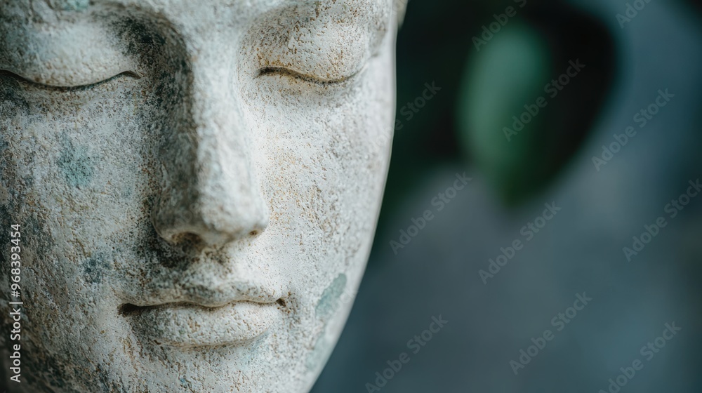close up of serene stone buddha face close up of serene stone buddha face