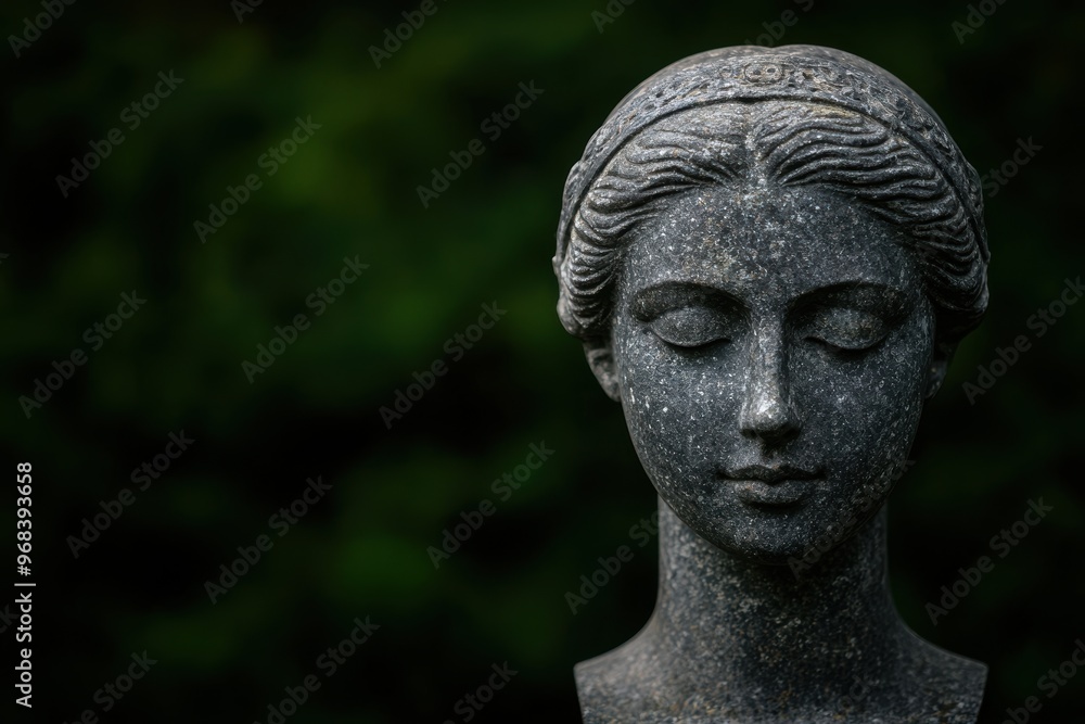 Weathered stone bust of a woman with closed eyes Weathered stone bust of a woman with closed eyes