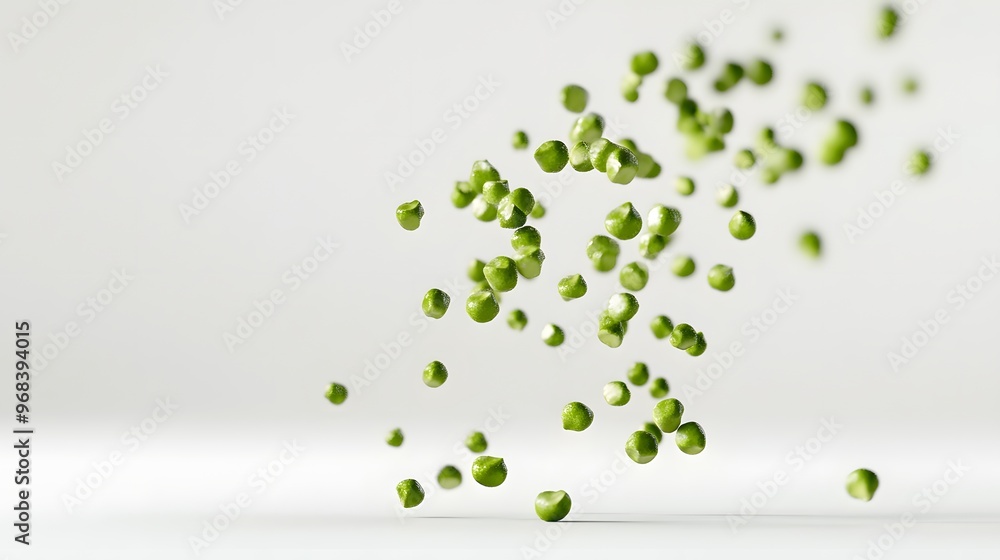 49. **A 3D render of a falling slice of green peppercorn, its small, round shape and green color detailed against a pristine white surface 49. **A 3D render of a falling slice of green peppercorn, its small, round shape and green color detailed against a pristine white surface