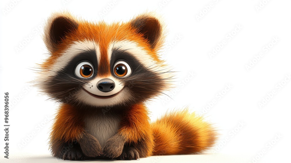 A cartoon raccoon with a big bushy tail, smiling widely, isolated on white. A cartoon raccoon with a big bushy tail, smiling widely, isolated on white.