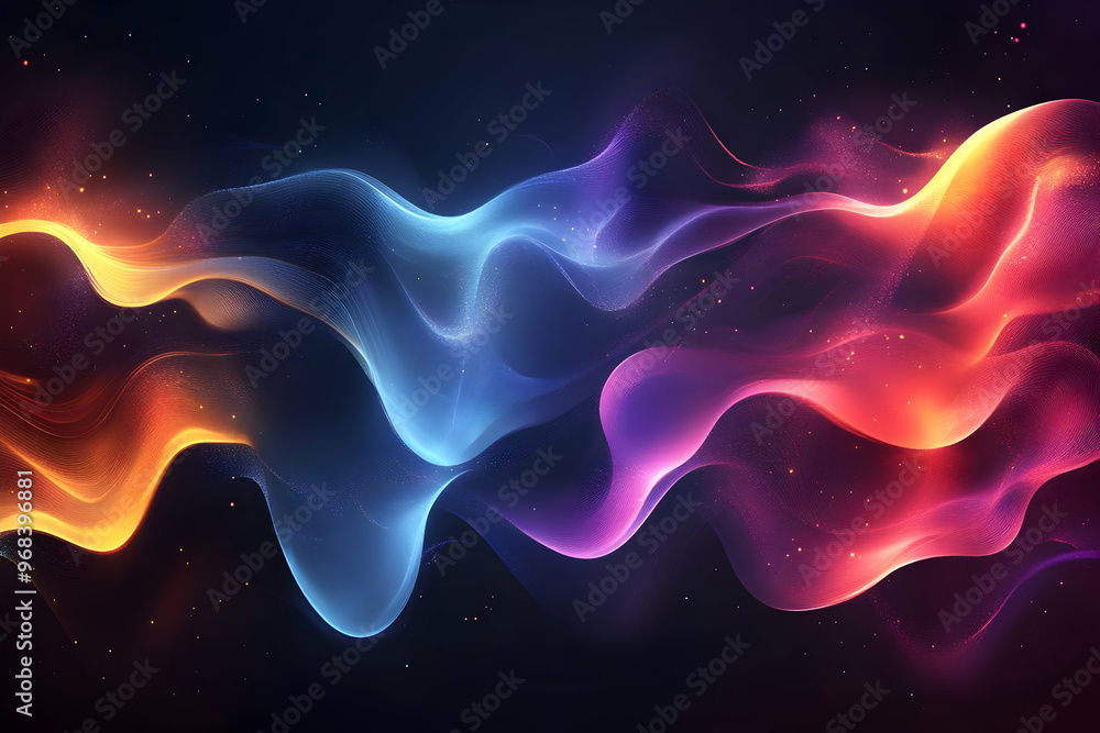 Abstract Background with Flowing Neon Waveforms on Dark Background Abstract Background with Flowing Neon Waveforms on Dark Background