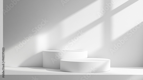 Wallpaper Mural Modern minimalist illustration of circular pedestals in a well-lit white interior space Torontodigital.ca