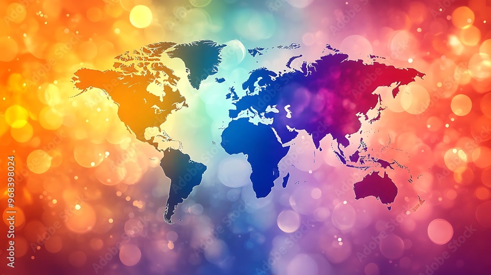 Fototapeta premium Vibrant World Map Bathed in Golden Hour Light