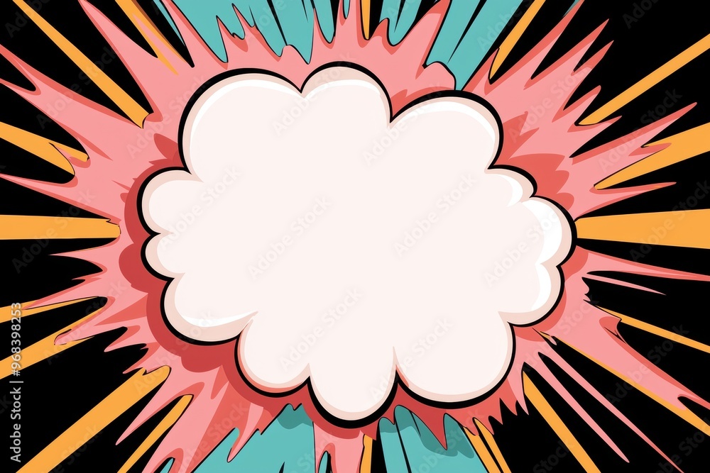 Colorful comic book explosion background with blank white speech bubble Colorful comic book explosion background with blank white speech bubble