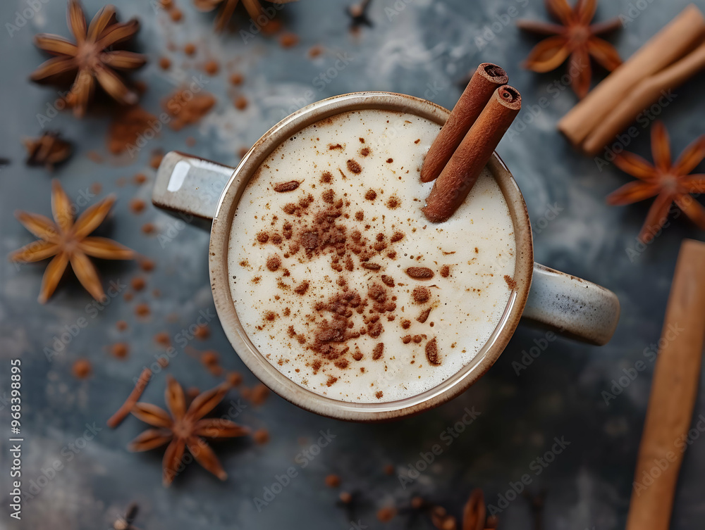 Aromatic Eggnog Latte: Cinnamon, Star Anise, and Nutmeg Spices Aromatic Eggnog Latte: Cinnamon, Star Anise, and Nutmeg Spices