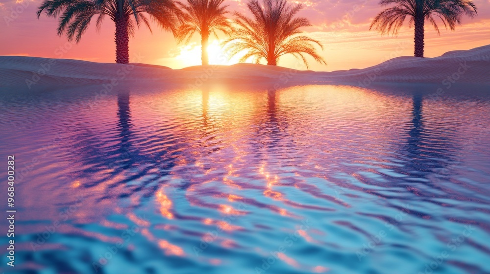 Fototapeta premium Sunset Reflections in a Desert Oasis Water Pool