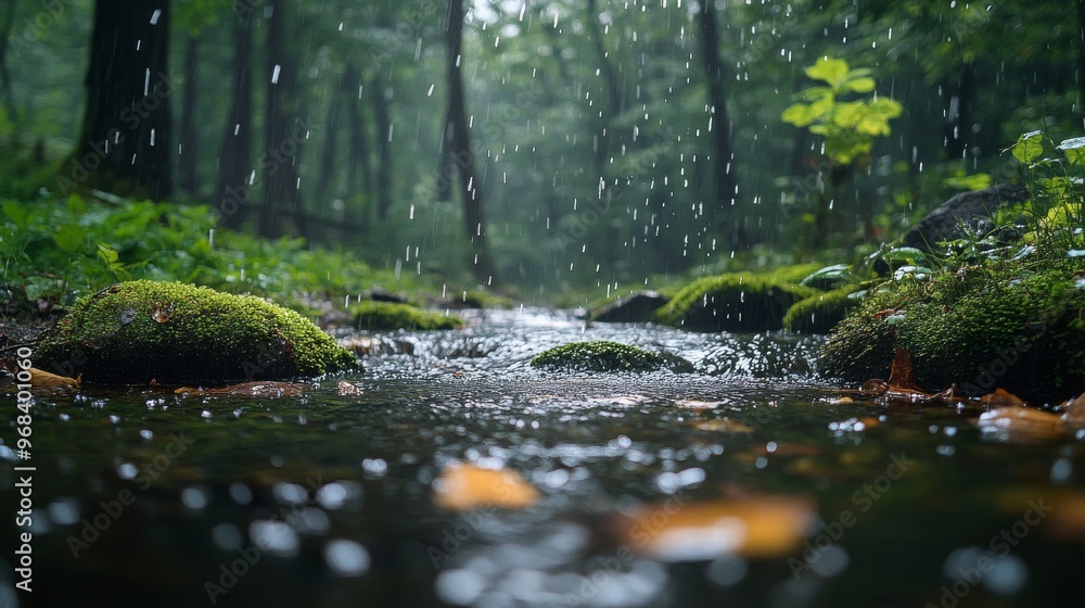 Rain Falling on a Stream in a Forest Rain Falling on a Stream in a Forest