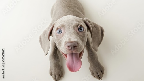 Adorable Weimaraner Puppy Playfully Posing on White Background