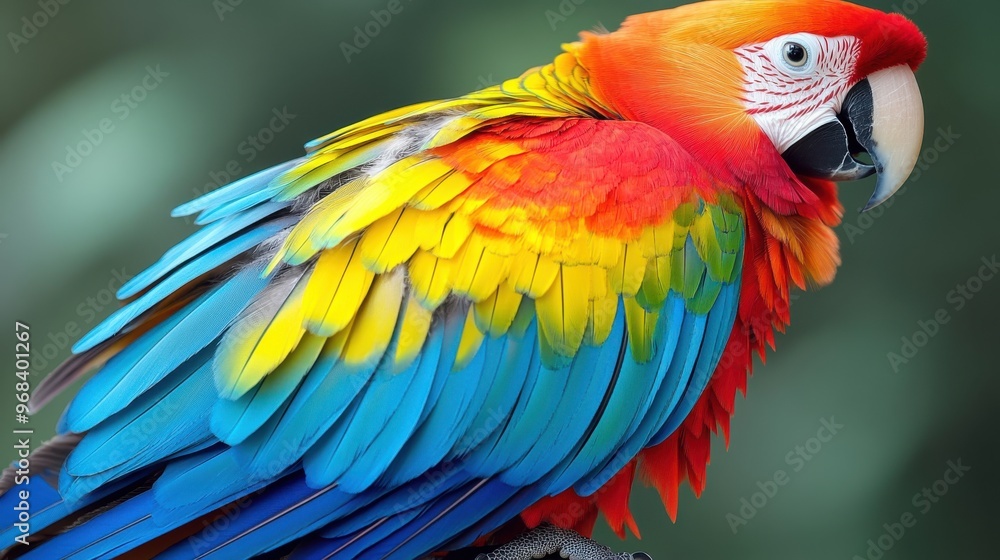 Obraz premium A vivid parrot with multicolored feathers, isolated on a white background.