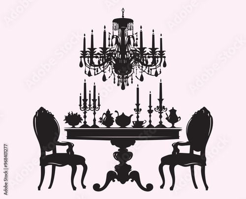 revival dining set silhouette Vector, vector illustration. silhouette Vector, 