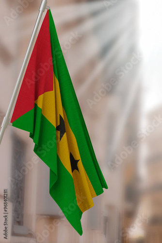 Sao Tome and Principe national flag. Render 3D. photo