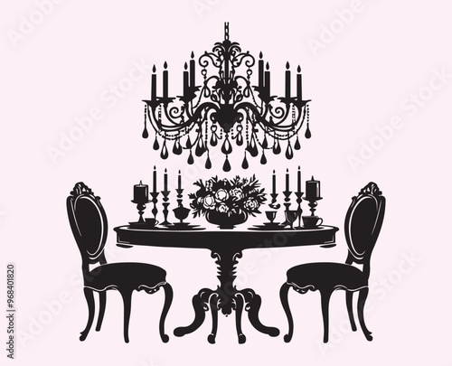 revival dining set silhouette Vector, vector illustration. silhouette Vector, 