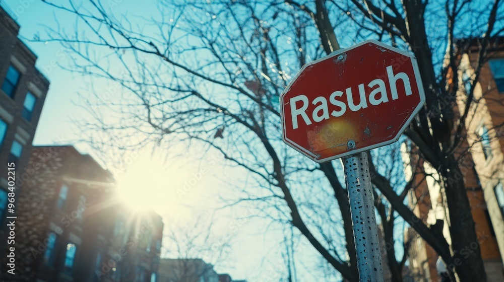 Fototapeta premium A stop sign with the word RASUAH in bold letters