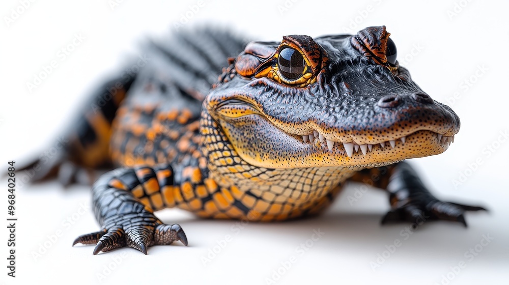 Alligator lying still with its mouth open on a white background, ready to snap Alligator lying still with its mouth open on a white background, ready to snap