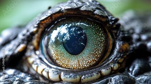 Alligator eye with reflections on a white background, glimmering light photo