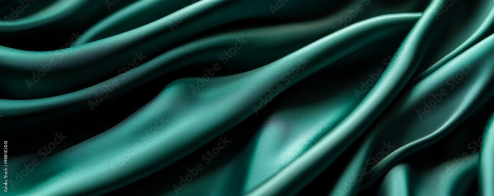 Luxurious emerald green silk fabric in close-up view, abstract elegance concept Luxurious emerald green silk fabric in close-up view, abstract elegance concept