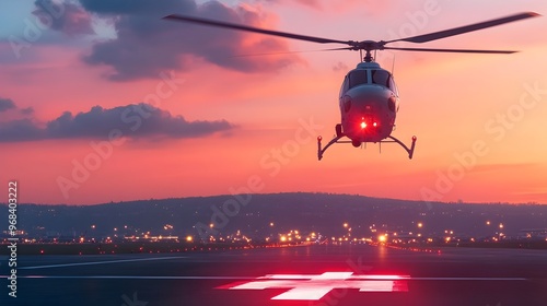 Rescue Helicopter Lands at Airport During Critical Medical Evacuation photo