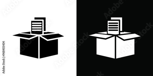 Archival box with documents icon Thin line flat illustration