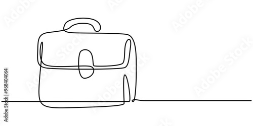 Briefcase as one line continuous outline vector illustration. Line art business briefcase isolated on white background  in minimal style, Briefcase Continuous Line Illustration, Single continuous line