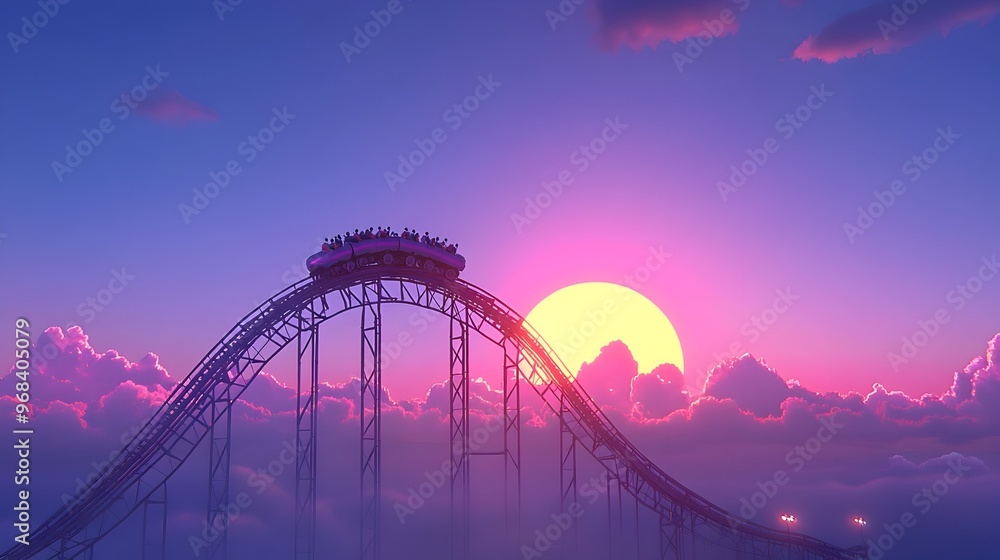 Obraz premium Silhouetted Roller Coaster with Stunning Sunset Backdrop