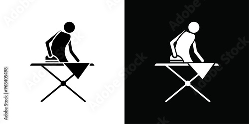 Man iron clothes icon Thin line flat illustration