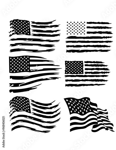 USA Flags | 4th of July | Independence Day | American Flag | Distressed US Flag | US Veterans | Waving Flags | Patriotic Flag | Original Illustration | Vector and Clipart | Cutfile and Stencil