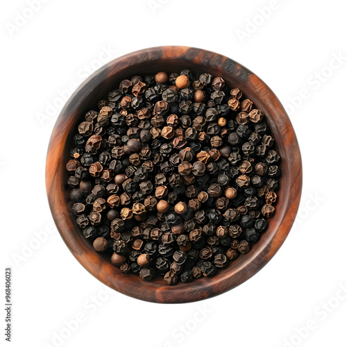 Peppercorns in a bowl close up isolated on transparent background