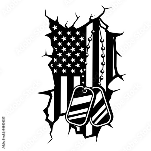 US Army Dog Tags | Dog Tags | US Army | American Soldier | Fallen Soldier | USA Flag | Military Dog Tags | Patriotic Soldier | Original Illustration | Vector and Clipart | Cutfile and Stencil
