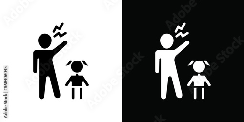 Parents scolding child icon Thin line flat illustration