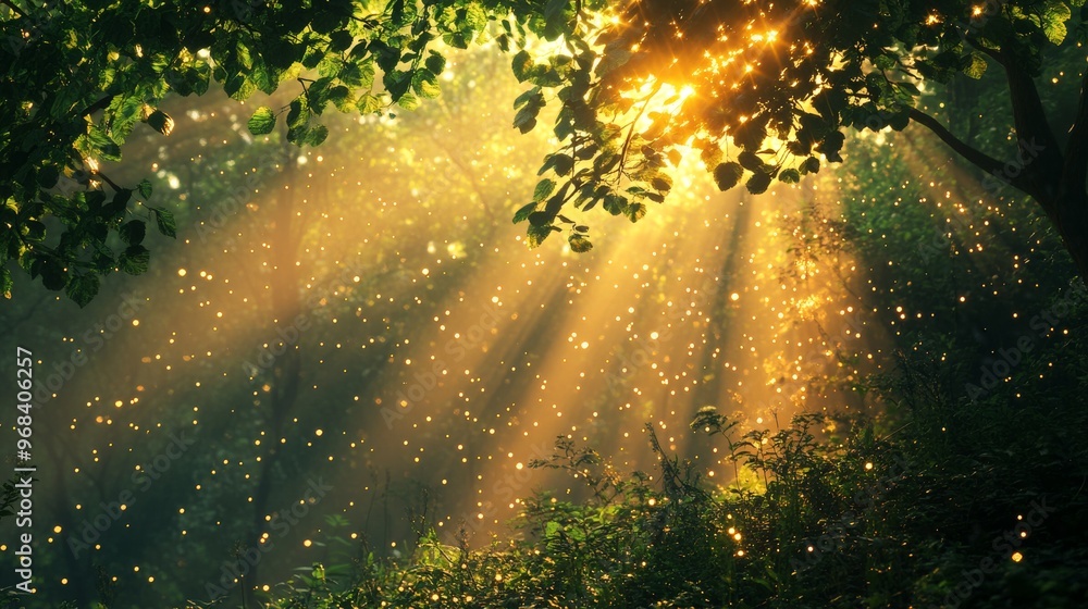 Fototapeta premium Sunlight Filtering Through Tree Branches in a Forest