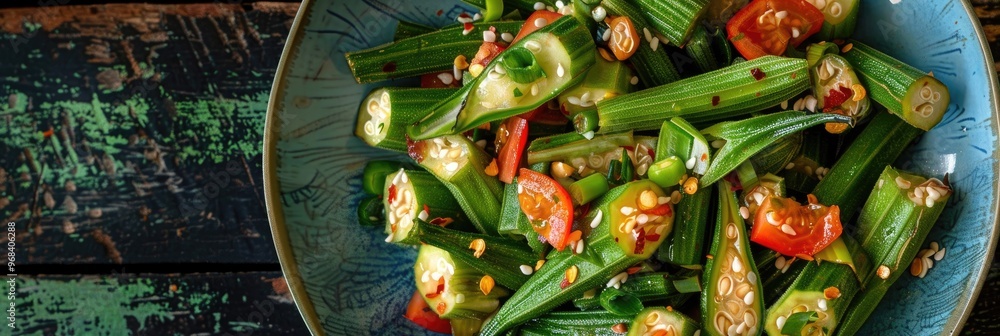 Okra Salad Served on a Green Plate Okra Salad Served on a Green Plate