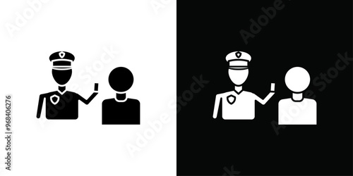 Police officer giving fine icon Thin line flat illustration