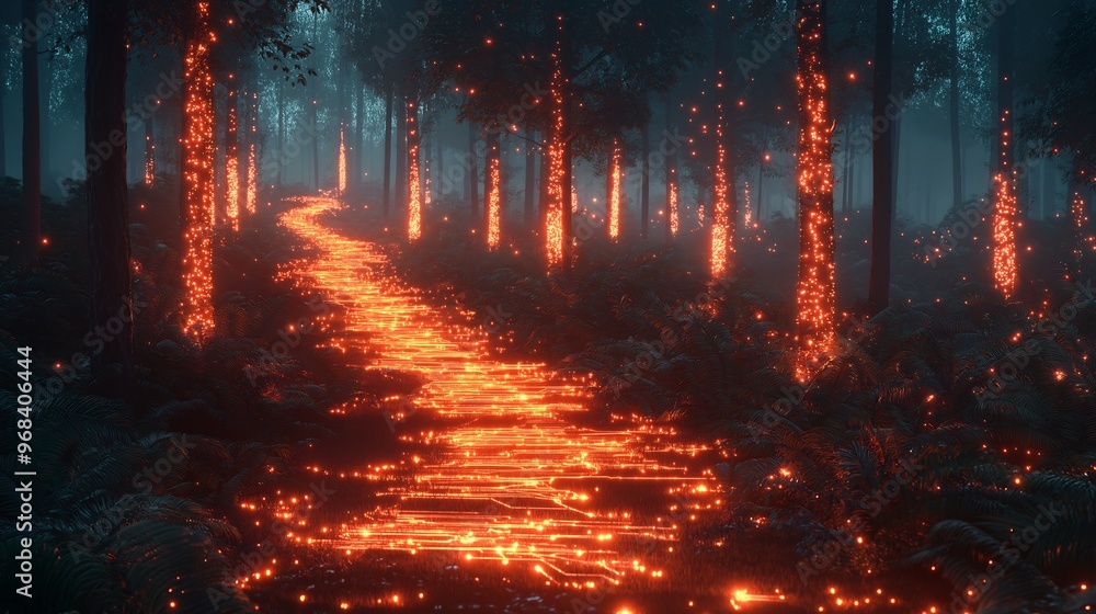 Glowing Path Through Enchanted Forest Glowing Path Through Enchanted Forest