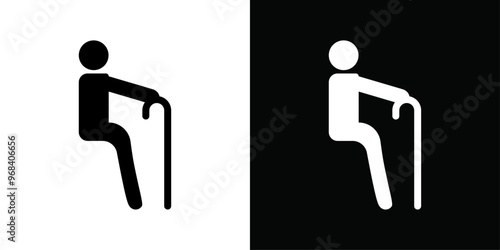 Seniors or old man sitting icon Thin line flat illustration