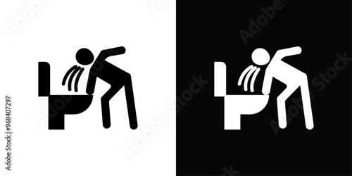 vomiting in bathroom icon Thin line flat illustration