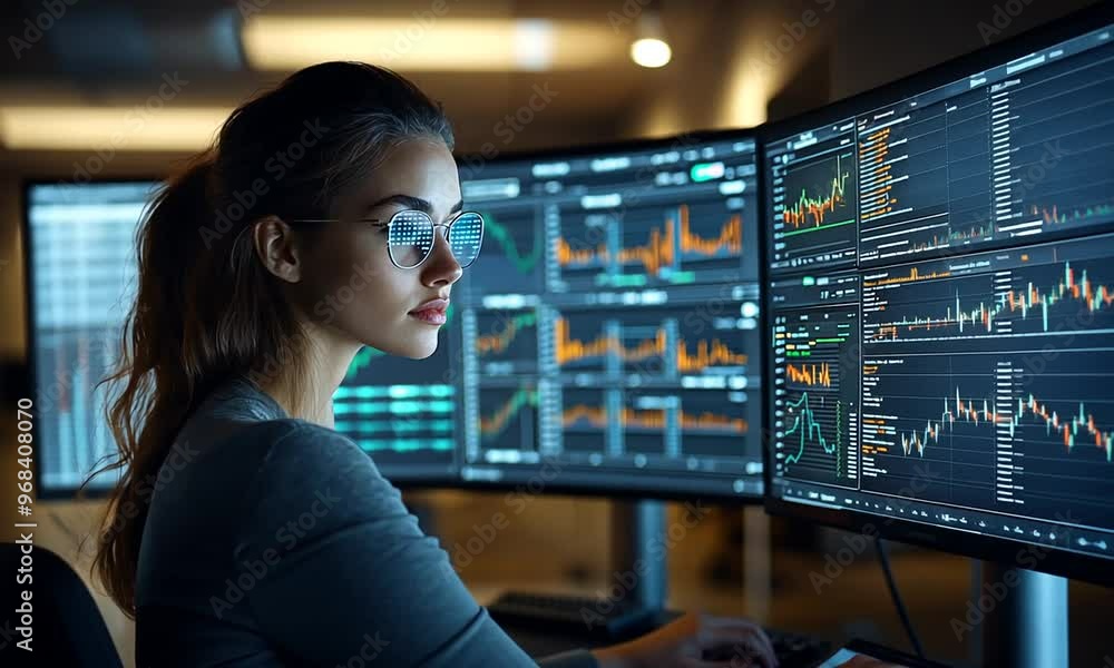 Woman Focused on Financial Market Woman Focused on Financial Market