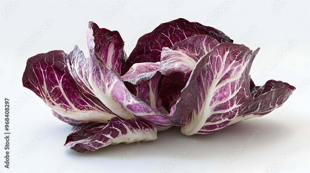 22. **A 3D render of a spoiled radicchio, with wilting and darkened leaves, against a clean white backdrop 22. **A 3D render of a spoiled radicchio, with wilting and darkened leaves, against a clean white backdrop