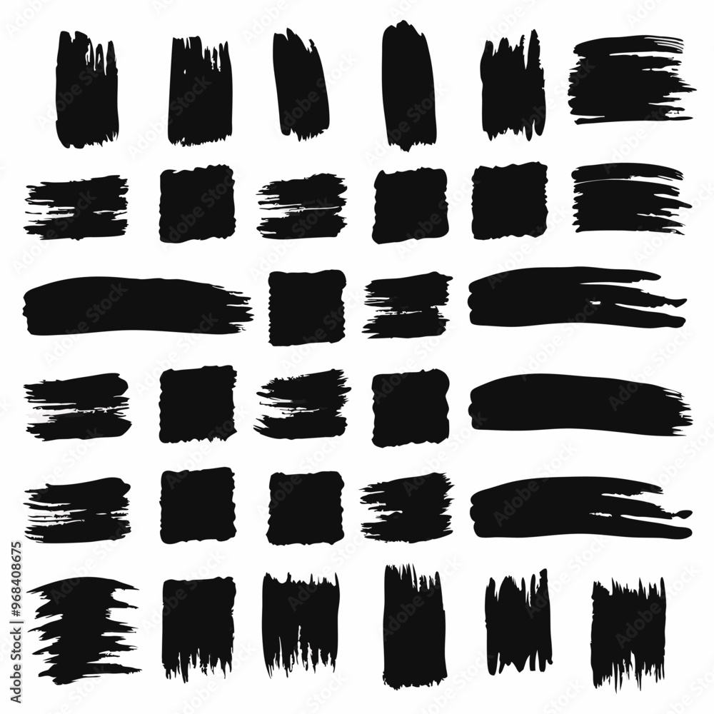 Collection of vector paint brush stroke, ink splatter, grunge line and artistic design elements. Dirty overlay, watercolor splash, black silhouette and torn paper set Collection of vector paint brush stroke, ink splatter, grunge line and artistic design elements. Dirty overlay, watercolor splash, black silhouette and torn paper set
