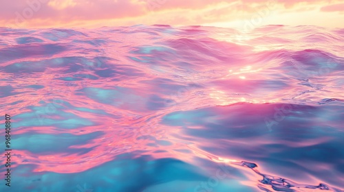 Pink and Blue Ripples on the Surface of the Ocean at Sunset