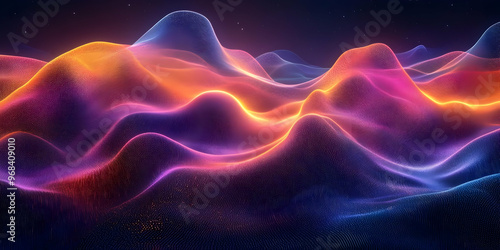 Abstract 3D Neon Landscape Background with Glowing Waves