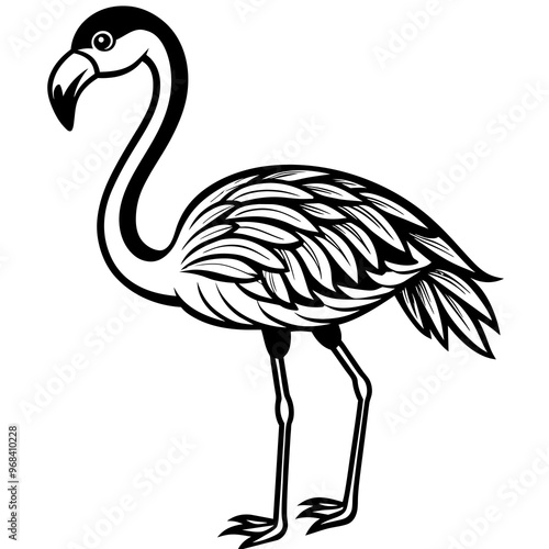 Cartoon flamingo on white background