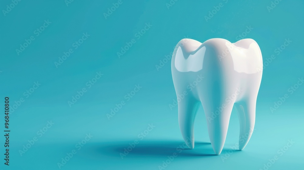 Glossy White Tooth Model on Turquoise Background Glossy White Tooth Model on Turquoise Background