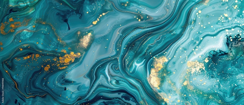 Abstract Swirls of Turquoise and Gold: A Serene Liquid Marble Design Abstract Swirls of Turquoise and Gold: A Serene Liquid Marble Design