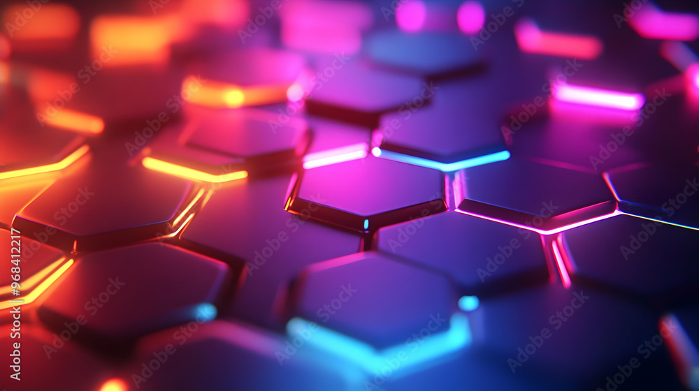 Abstract Background 3D Hexagon Neon Lights with Purple and Blue Abstract Background 3D Hexagon Neon Lights with Purple and Blue