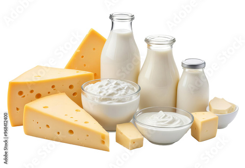 Assorted Dairy Products: Cheese, Milk, and Yogur