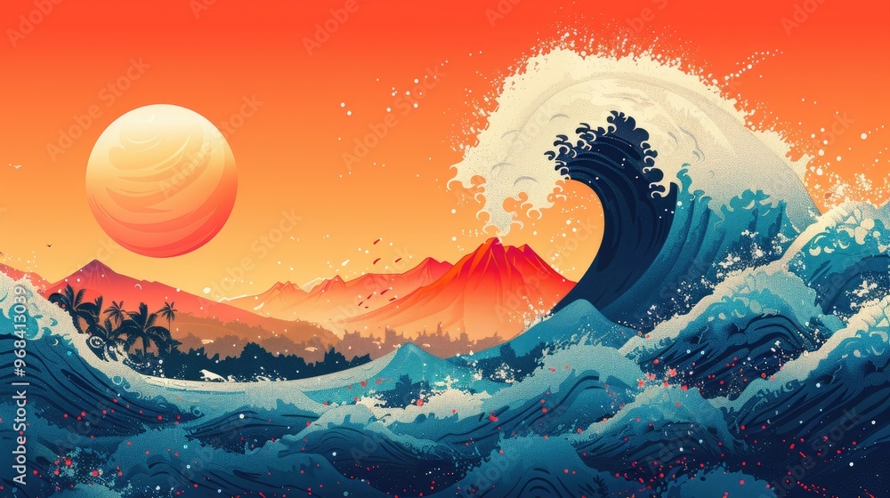 Sunset Wave Over Mountain Landscape Sunset Wave Over Mountain Landscape