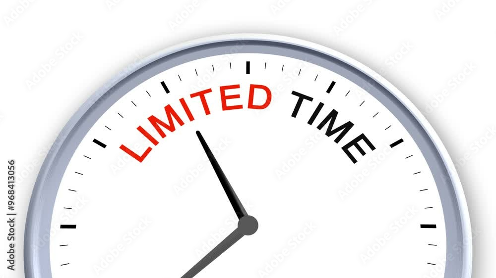 Limited Time Word or Text on Clock Moving Fast for Time Concept on White Background and Green Screen Limited Time Word or Text on Clock Moving Fast for Time Concept on White Background and Green Screen